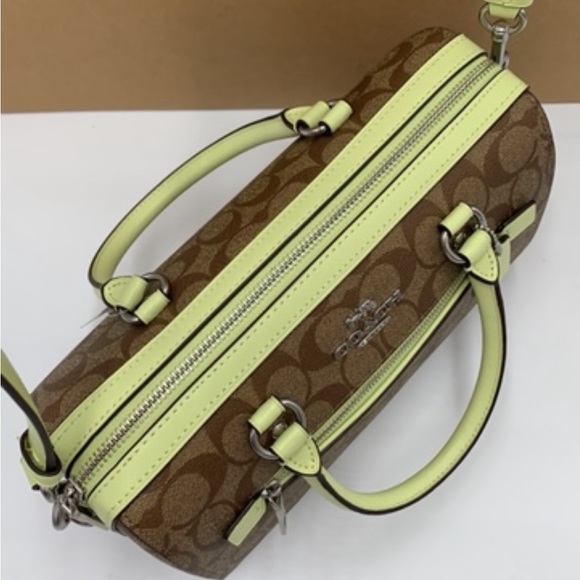 COACH  (83607) Rowan Khaki/Pale Lime Signature Medium Satchel Crossbody Handbag - Picture 13 of 16